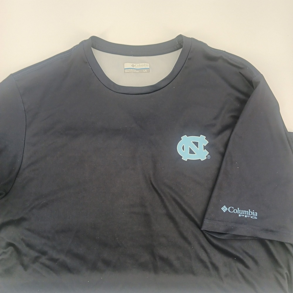 Columbia PFG Mens UNC‎ Tar Heels Short Sleeve Performance Shirt Navy Blue Large